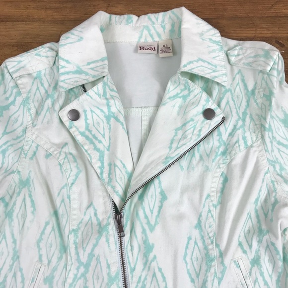 Mudd Boho Print Moto Jacket Teal White Zip Y - Picture 3 of 8